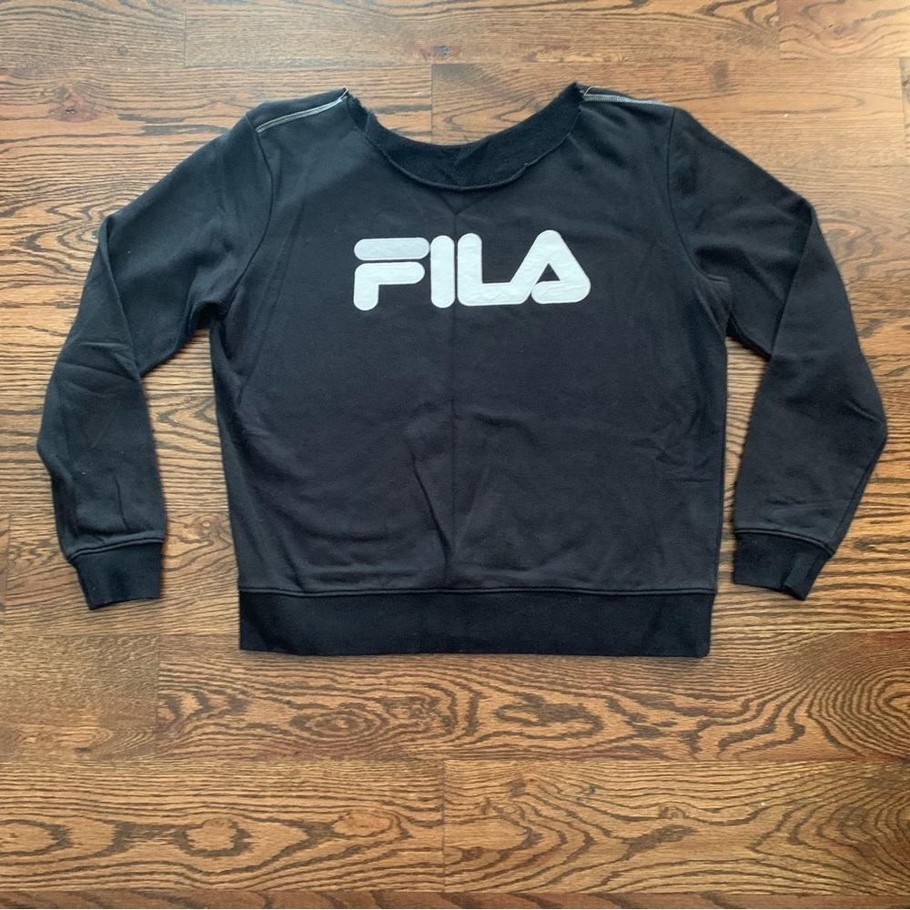 FILA Vintage Sweater Women's Black Long Sleeve Pullover Crew Neck Large Sewn